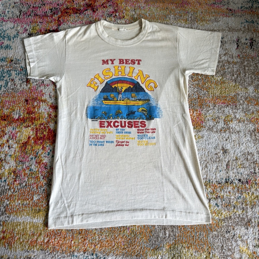 Vintage 70s 80s My Best Fishing Excuses Graphic T-Shirt Single Stitch